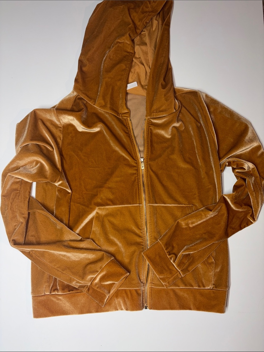 Velvet Zip-Up Hoodie in Caramel like new, fabulously Fabletics